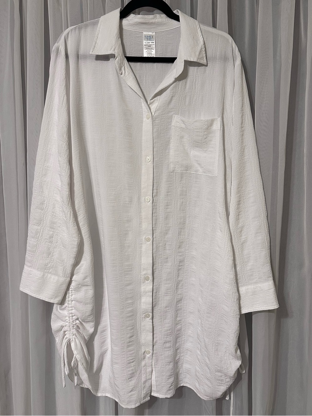 Time and Tru White Textured Long-Sleeve Button-Up Tunic Oversized Shirt Size 1X